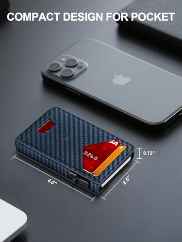 Image of Wallet for Men, Slim Minimalist Wallet with Money Clip&ID Window, RFID Blocking Pop-Up Credit Card Holder, Smart Auminum Mens Wallet Holds 9-13 Cards (Gift Box) (Blue Carbon Fiber)
