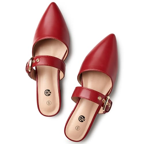 Image of Rekayla Mules for Women Adjustable Strap Pointed Toe Backless Loafer Shoes
