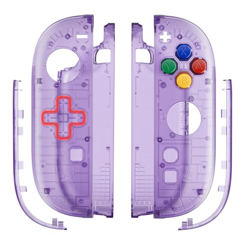 eXtremeRate Replacement Shell (D-Pad Version) with Buttons for Joycon 2, Housing Faceplate Case + Decorative Strips + ABXY Dpad for Nintendo Switch 2 Controller - Essence Version - Clear Atomic Purple