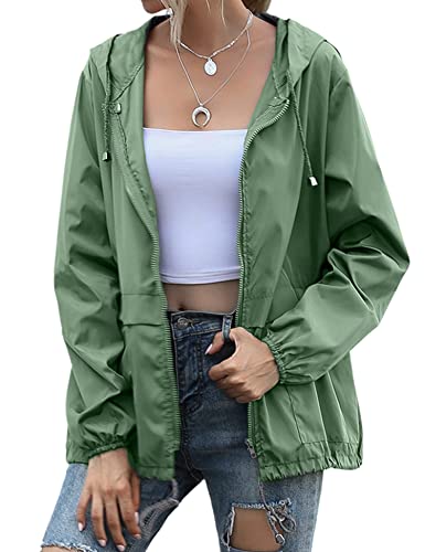 Jminger Women's Raincoats Waterproof Casual Lightweight Windbreaker With Hood For Outdoor Green #TOP3