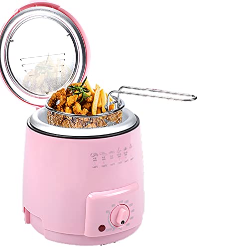 0.9L Electric Deep Fryer Home Deep Fat Fryer with Temperature Control Removable Oil Basket Non-Stick Oil Tank, Easy Clean 600 W,Pink
