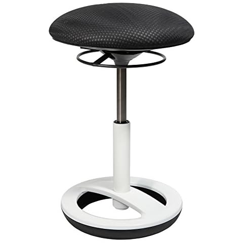 Topstar SU43BR0 Sitness Bob, ergonomischer Sitzhocker, Arbeitshocker, Bürohocker mit Schwingeffekt, Sitzhöhenverstellung, Standfußring Alu, weiß lackiert, Stoffbezug, schwarz Cover