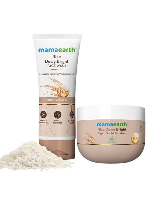 Image of Mamaearth Set of 2 Rice Dewy Bright Face Wash- 100 ml & Gel Moisturizer- 200 g