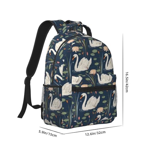 Swan Lake Pattern Backpack, Travel Laptop School Polyester Graceful Swans Backpacks for Women Kids, Sports Work Back Pack Casual Daypack, Lightweight Rucksack Gifts for Hiking Gym Camping2
