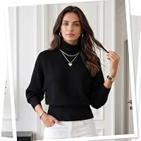 Fledermausärmeln Pullover für Damen Hochgeschlossen Strickpullover – Ansicht 2