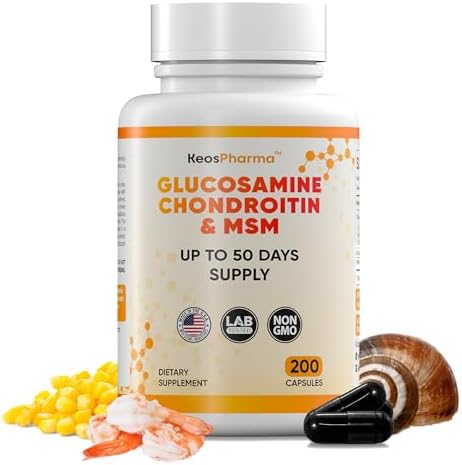 MSM Glucosamine Chondroitin MSM Capsules 200x pcs Joint Support Supplement 50 Days Supply – Chondroitin & Glucosamine Nutritional Supplements Convenient Dosage Triple Strength Formula