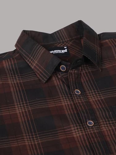 Image of Majestic Man Stylish Slim Fit Cotton Spread Collar Checked Casual Shirt
