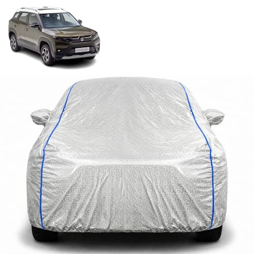Image of Waterproof Car Cover for Maruti Suzuki Brezza | All Weather Protection | UV Resistant & Dustproof | Soft Cotton Lining to Prevent Scratches | Triple Stitched with Mirror Pockets & Elastic Hem