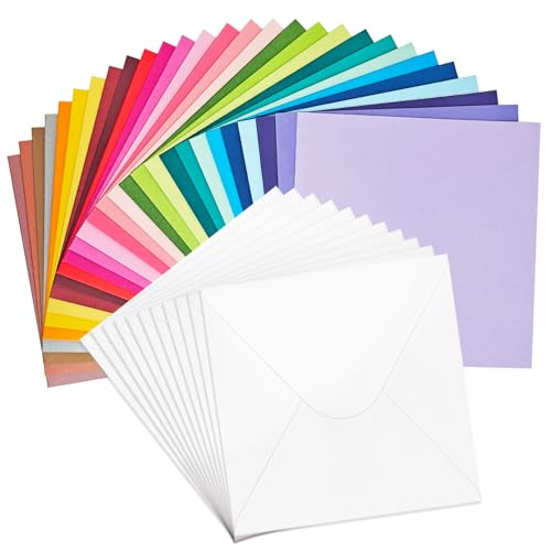 60 Pack 6x6 Square Coloured Blank Cards and Envelopes 28 Assorted Colours Coloured Cards and White Envelopes for Card Making Invitation and Greeting Cards (15.2x15.2cm)