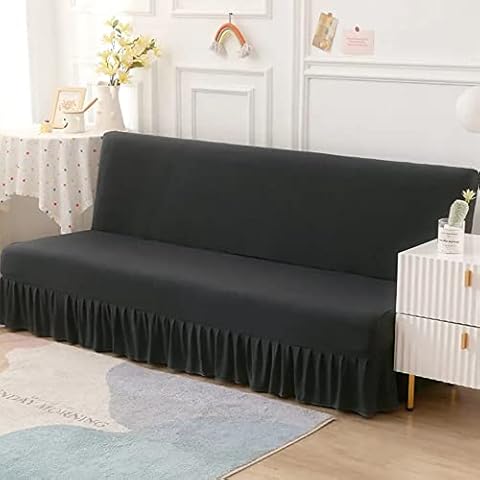 XTHY With Skirt Armless Sofa Slipcover Sofa Bed Cover Futon Armless Sofa Bed Cover Double Cover Armless Sofa Cover 2/3/1 Seater Stretch Futon Cover Futon Armless Stretch Cover For Pets Cover