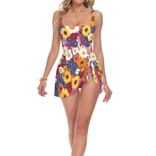 Maillot de bain une pièce femme robe de bain amincissante fleurs