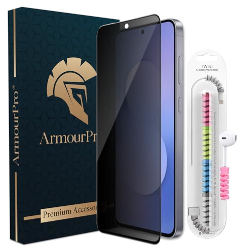 Image of ArmourPro Privacy Tempered Glass for Samsung Galaxy S25 FE - Anti Spy Anti Peeping Screen Protector, Edge-to-Edge Full Coverage, 9H Hardness with Cable Protector | Black