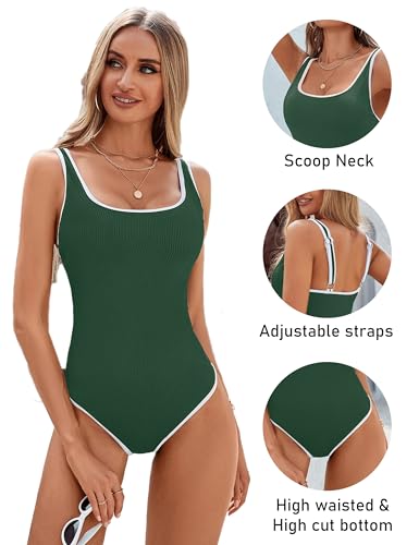 Image of BMJL Women's One Piece Swimsuit Sports Adjustable Strap Bathing Suit Color Block Ribbed High Cut Swimsuits