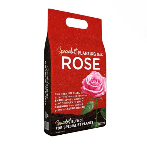 Indigo Specialist Rose Planting Mix 10 L Peat-Free Rose Compost with 6-Month Slow-Release Feed Sulphur & Zinc Enriched for Healthier Stronger Roses Garden Soil