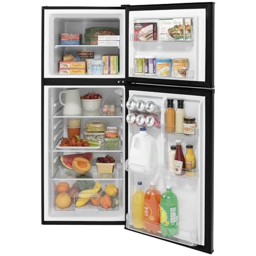 GE GPV10FGNBB 24" Top Freezer Refrigerator with 9.93 cu. ft. Capacity 12V DC Power Only LED Lighting and Adjustable Spillproof Glass Shelves in Black - Image 6