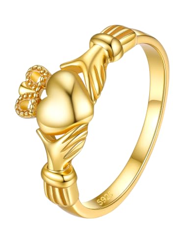 PROSILVER Gold Crown Promise Rings Band Size 12 Wedding Jewelry Irish Claddagh Heart Ring
