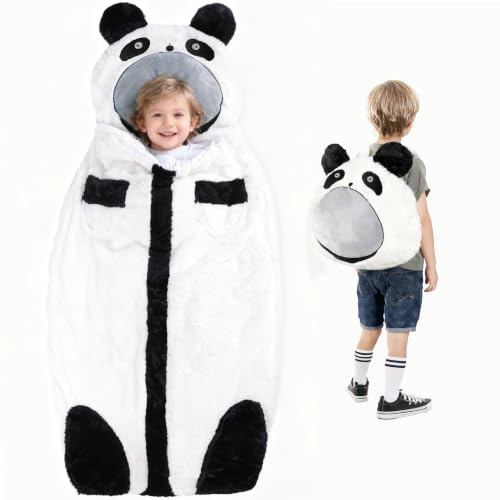 70" Kids Sleeping Bag with Pillow, 2-in-1 Yawn Panda Plush Animal Nap Mat for Toddlers, Travel Slumber Bag for Boys & Girls up to 55", Birthday Gift for Daycare Preschool & Sleepovers