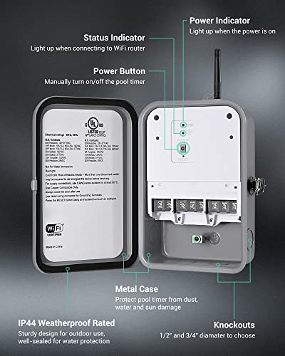 Dewenwils HOWT01A1 Pool Pump Timer, Outdoor Wi-Fi Box, Heavy Duty 40A 120-277 Vac 2Hp Wireless Controller Timer, Water Heater thumb #6