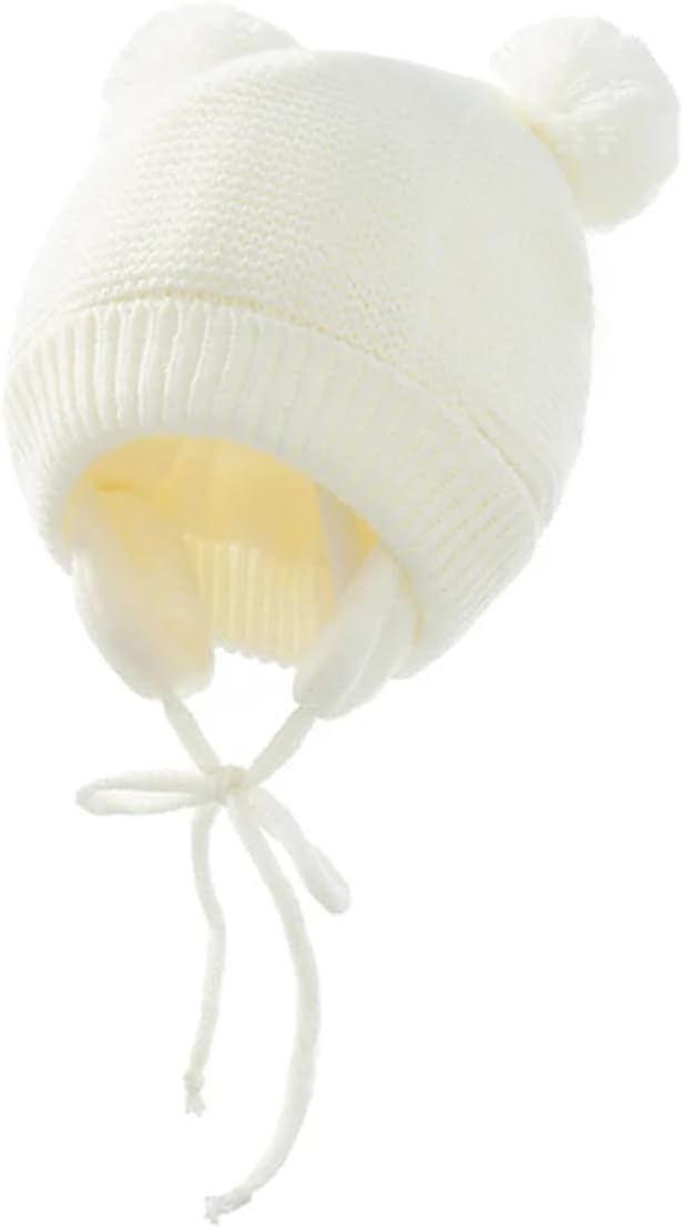 Toddler Hat Glove Set, Winter Warm Knitted Pompom Beanie Mittens