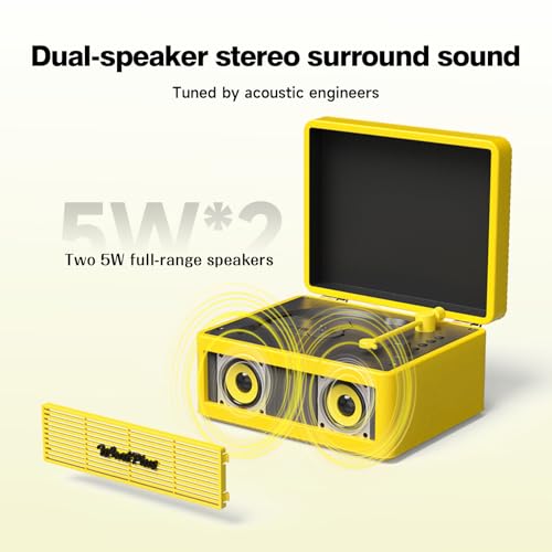 Image of CD Player with Bluetooth Speaker, High-Fidelity Sound, App-Controlled, Magnetic Display for Photos & Pins, Retro Desktop Music Player, Gift for Music Lovers (Black and Yellow)