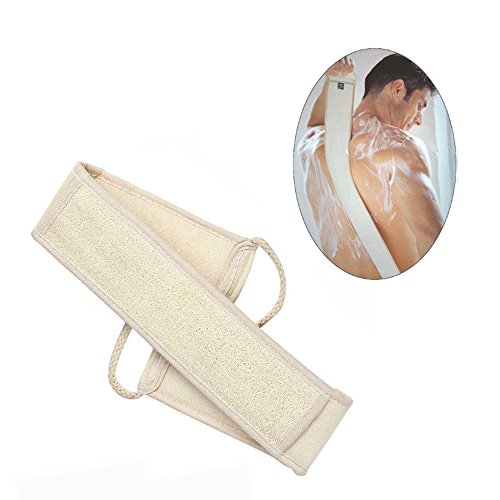 Exfoliating Loofah Back Scrubber for Shower, Long Bath Loofa Sponge Back Strap with Soap Pocket, Back Washer Lufa Body Scratcher Back Massage for Men and Women