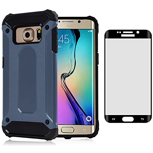 Asuwish Compatible with Samsung Galaxy S6 Edge Case Tempered Glass Screen Protector Cover Cell Accessories Dual Layer Full Body Phone Cases for Glaxay S6edge 6s 6 S 6edge 6sedge Women Men Navy Blue