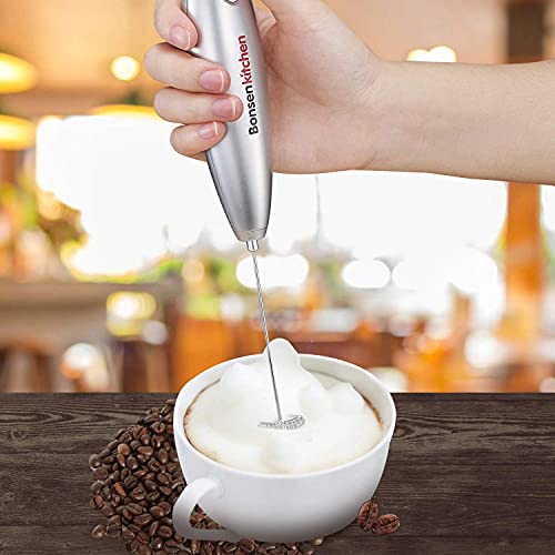 Bundle-Bonsenkitchen Electric Milk Frother 2 Pack, Automatic Milk Foam Maker For Bulletproof Coffee, Matcha, Hot Chocolate Stainless Steel Whisk Battery Operated Mini Drink Mixer Blender #TOP6