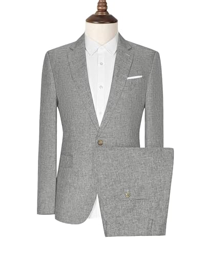 Mens 2 Piece Slim Fit Suit Set Summer Breathable Mens Formal Outfit for Wedding Office Business Party Blazer Pants3