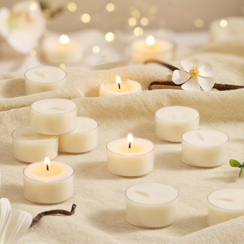 Scented Tea Lights Candles, Vanilla Embrace, 8 Pack – 100% Palm Wax Scented Tealights, Ivory Color, 6 Hour Long Burning, Vanilla Aromatherapy Tea Lights Candles for Relaxation, Home, Spa, Events