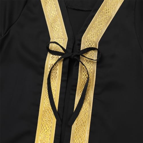 IMEKIS Newborn Baby Boys Muslim Abaya Set With Hijab Dubai Long Sleeve Golden Trimming Kaftan Infant Islamic Arabic Clothes3