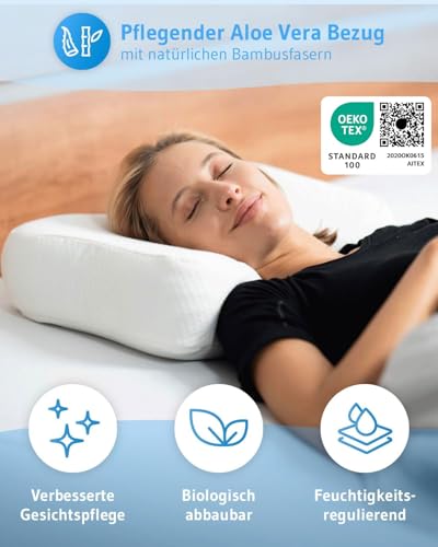 Nackenstützkissen Recovery mit pflegendem Aloe Vera Kissen-Bezug | HWS-Kopfkissen für aktive...