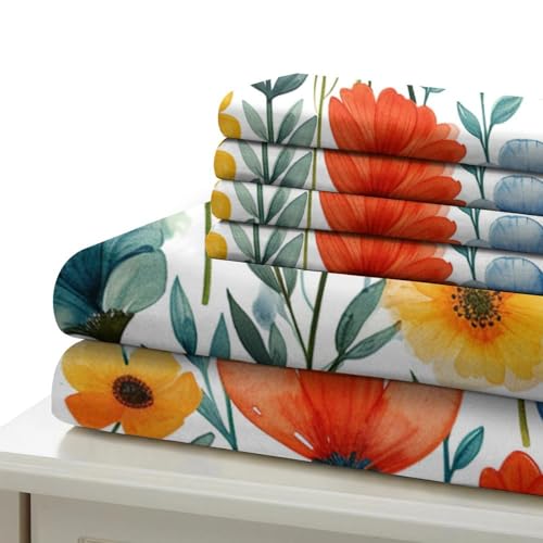 Housse de couette 3 pièces fleurs aquarelle 3D microfibre 200x200 - 6