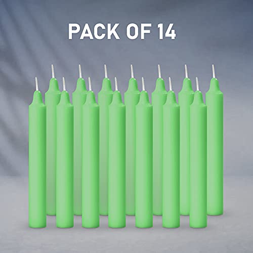 Image of AuraDecor Pack of 14 Stick Candles || Especially Meant for Healing, Chakras, Ritual Candles, Decoration, Lighting, Home Decor || Burning Time 3 to 4 Hours Each (Green)