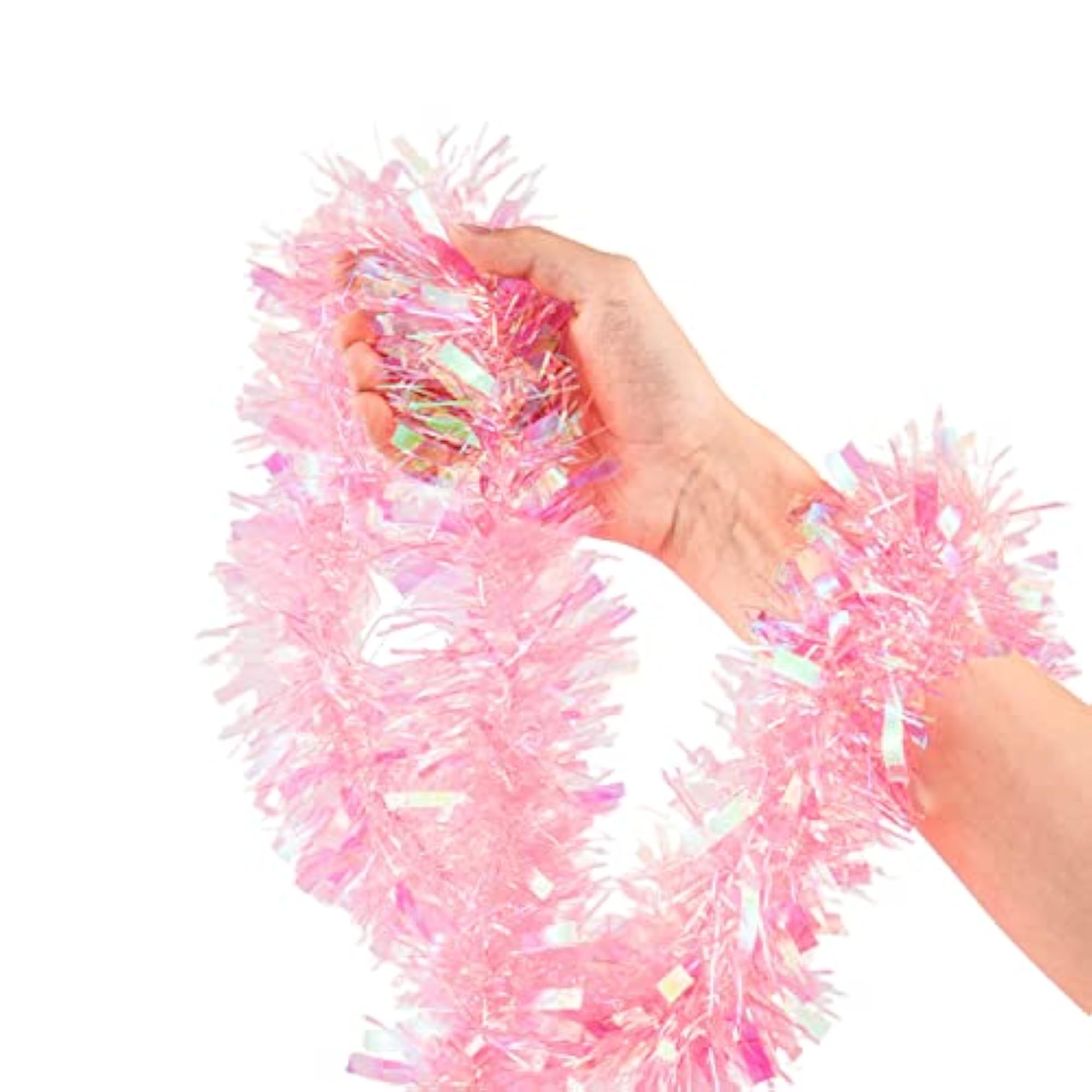 26.2 Ft Pink Tinsel Garland, Festive Decor