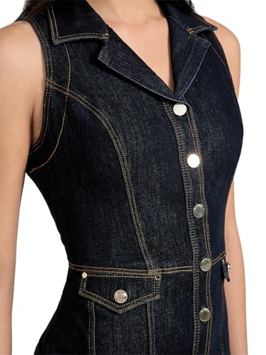 Guess Para Mujer. W5YK24D5PW1 Vestido Vaquero CeñIdo Azul (L), Casual, AlgodóN, Denim, Sin Mangas / Tirantes - 3