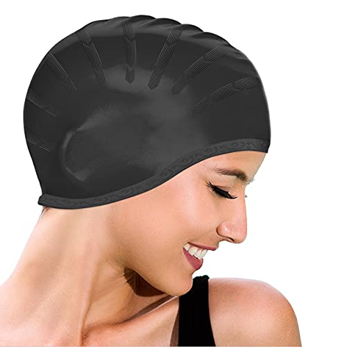 Idefair Bonnets de Natation, Bonnet de Bain en Silicone Bonnets de Natation antidérapants Bonnet de Bain imperméable avec Poches d'oreille pour Cheveux Longs et Courts pour Adultes Unisexe Cover