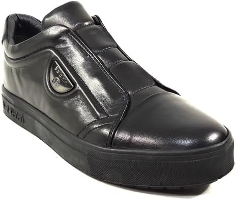 Baldinini Mens Black Leather Fashion Sneakers with Velcro Strap