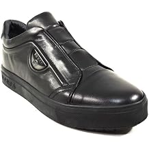 Baldinini Mens Black Leather Fashion Sneakers with Velcro Strap