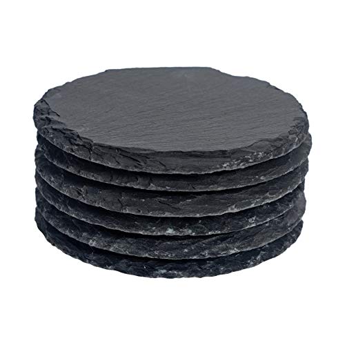 Argon Tableware sous-Verres en Ardoise - Naturel/Rond - Lot de 6