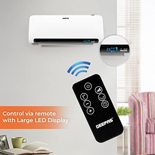 Geepas PTC Wall Downflow Heater - Wall Mounted Indoor Overdoor Hot Air Downflow Curtain 2 Heat Setting, 8 Hour Timer with Remote Control, Overheat Protection, for Bedroom Home Office