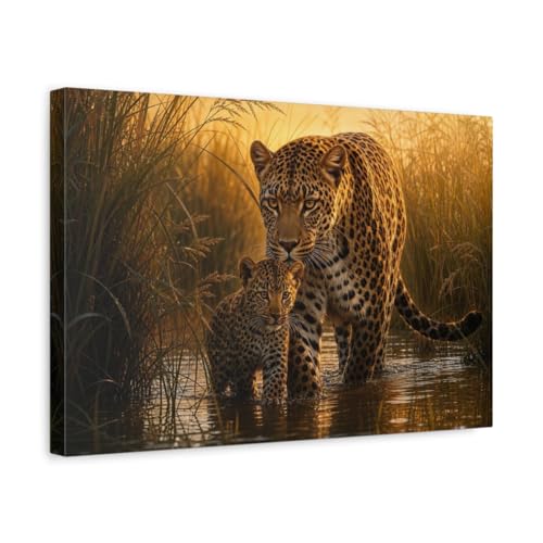 Art mural léopard luxe avec châssis de 3 cm pour salon moderne