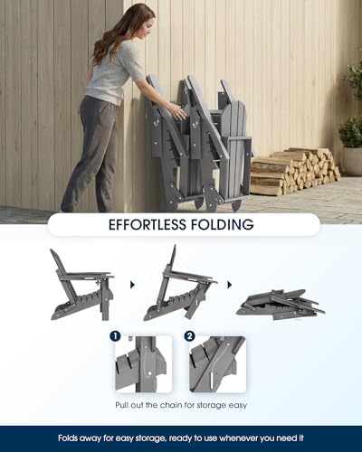 MUCHENGHY Folding Adirondack Chairs, Patio Chairs, Lawn Chairs, Outdoor Chair, Adirondack Chair Plastic, Fire Pit, Weather Resistant with Cup Holder for Deck, Backyard, Garden(Gray) — view 7