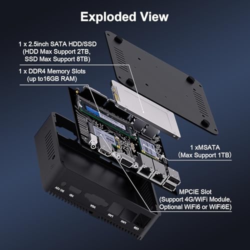 Image of HISTTON Fanless Mini PC Industrial PC Win 10 Pro Mini Computer,Quad Core Celeron J4125,DDR4 16GB RAM 512GB SSD,2 RS232 COM,2 LAN,HD+VGA Dual Output,USB 3.0,Dual WiFi,BT 4.0,Mini Desktop PC
