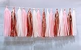 15 Pcs 14 Inches Tissue Paper Tassel Garland Rose Gold Foil Pink and Ivory Tassel Garland for Weddings Birthday Bridal Shower Baby Showers Decor(Rose Gold)
