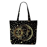 Sun and Moon Mystic Canvas Tote Bag Boho Aesthetic Canvas Bag with Pocket for Shopping Work Gym Large Reusable Grocery Bags Astrology Gifts for Women Girls Mom Daughter Appreciation Birthday Christmas