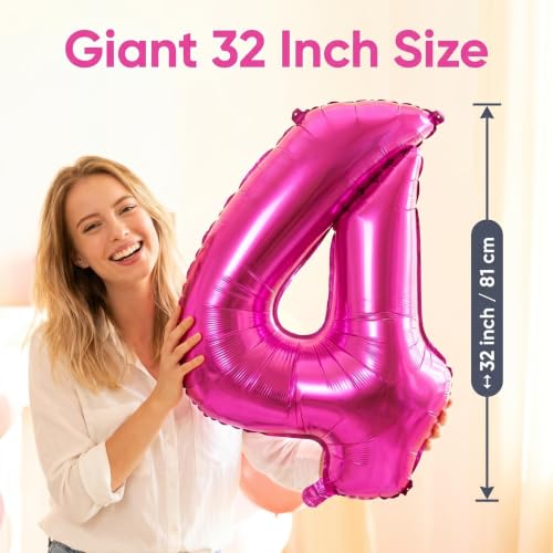 Image of YPSelected 32 Inch Large Foil Helium Number Balloon Birthday Wedding Party 0-9 (Rose Red, 4)