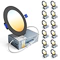 Ensenior 12 Pack 4 Inch LED Recessed Ceiling Light Black, Dimmable, 2700K-5000K 5CCT, 750LM 9W 120V, High Brightness Canless Wafer Downlight - ETL&FCC&IC