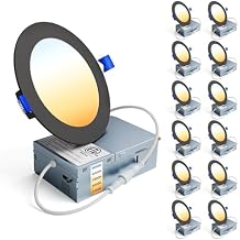 Ensenior 12 Pack 4 Inch LED Recessed Ceiling Light Black, Dimmable, 2700K-5000K 5CCT, 750LM 9W 120V, High Brightness Canless Wafer Downlight - ETL&FCC&IC