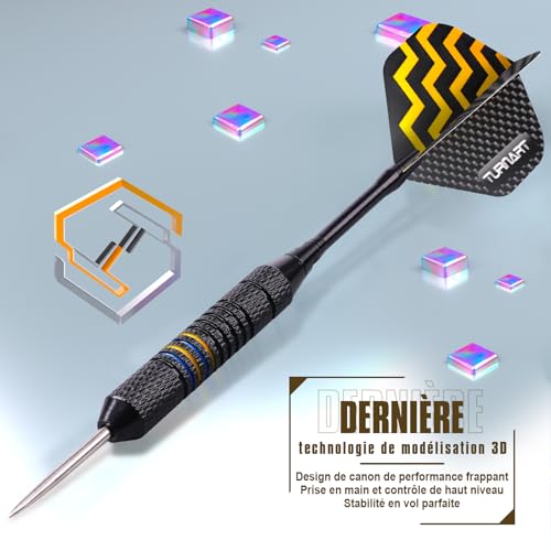 Turnart Fléchettes 12 PCS Flechettes Pointes Acier Professionnelles pour Cible 22/24 G Flechette Pointe Acier Contient 21 PCS Ailettes Et Autres Accessoires pour Flèches De Fléchette – vue 6