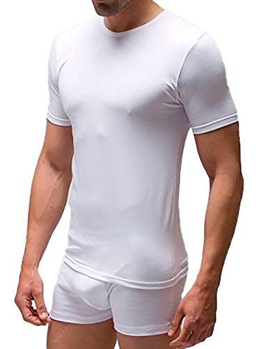 Pack 2   Camiseta Interior Algodon Termico Manga Corta Hombre (L, Blanco)